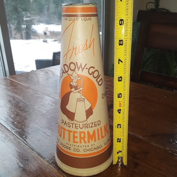Meadow gold buttermilk 1 qt wax cone cylinder vintage New Old Stock - Picture 9 of 10